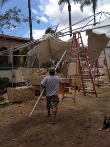 Carving tent comes down